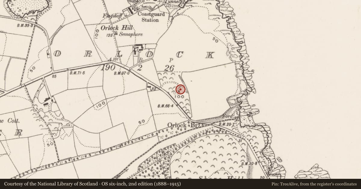 Ordnance Survey six-inch map, 2nd edition (1888–1915) covering the location of Orlock Lodge, Ards and North Down, with a pin at the register's coordinates