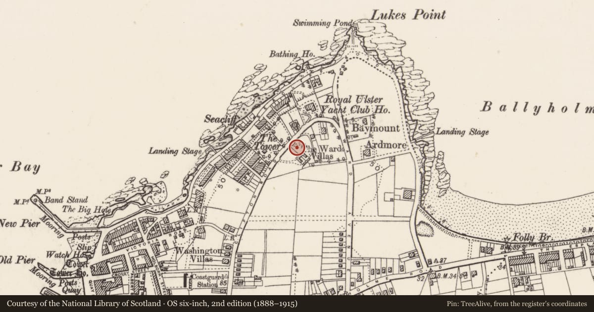 Ordnance Survey six-inch map, 2nd edition (1888–1915) covering the location of 64 & 66 Clifton Road, Ards and North Down, with a pin at the register's coordinates