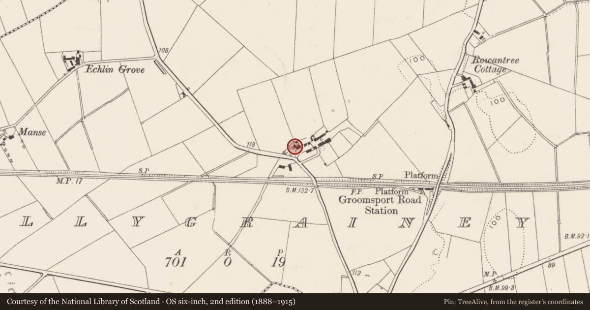 Ordnance Survey six-inch map, 2nd edition (1888–1915) covering the location of Glen Farm Cottage, Ards and North Down, with a pin at the register's coordinates