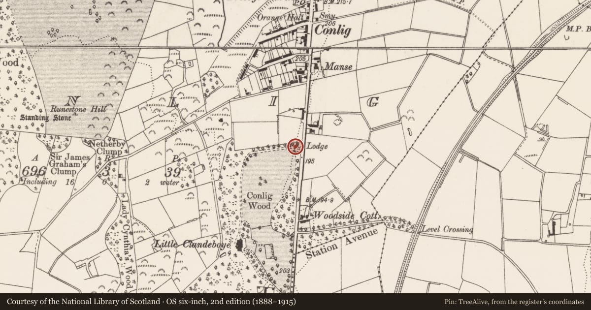 Ordnance Survey six-inch map, 2nd edition (1888–1915) covering the location of The Gate Lodge, Conlig, Ards and North Down, with a pin at the register's coordinates