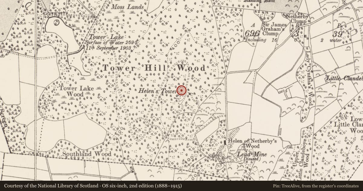 Ordnance Survey six-inch map, 2nd edition (1888–1915) covering the location of Helen's Tower, Conlig, Ards and North Down, with a pin at the register's coordinates