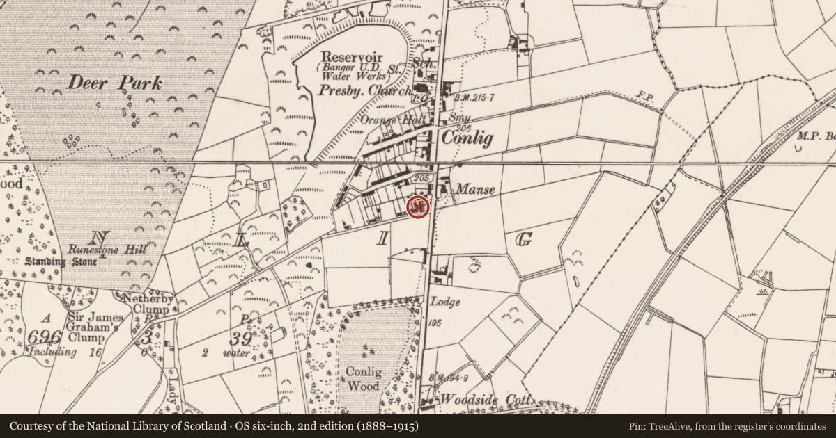 Ordnance Survey six-inch map, 2nd edition (1888–1915) covering the location of 40, 42 Main Street, Ards and North Down, with a pin at the register's coordinates