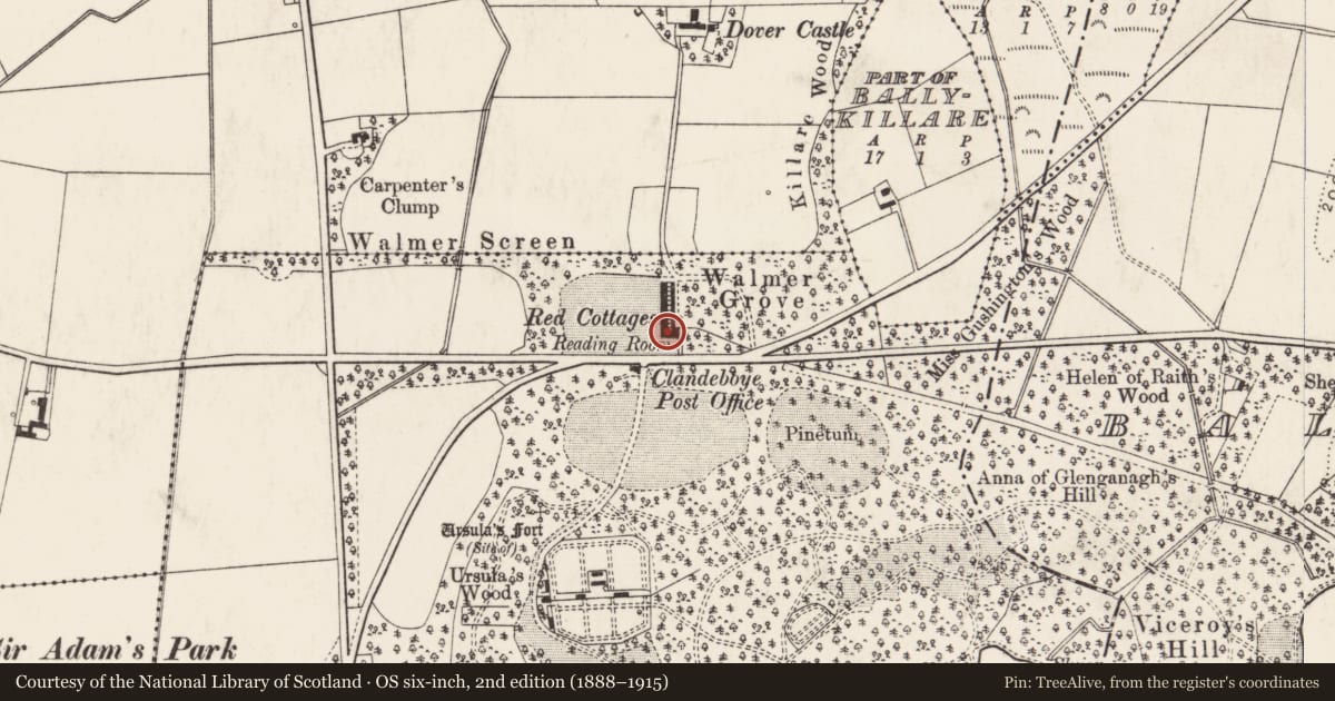 Ordnance Survey six-inch map, 2nd edition (1888–1915) covering the location of 3 Clandeboye Cottages, Ballyleidy, Ards and North Down, with a pin at the register's coordinates