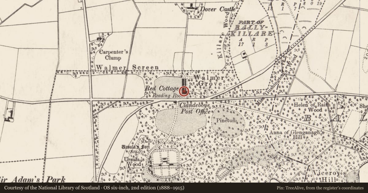 Ordnance Survey six-inch map, 2nd edition (1888–1915) covering the location of 4 Clandeboye Cottages, Ballyleidy, Ards and North Down, with a pin at the register's coordinates