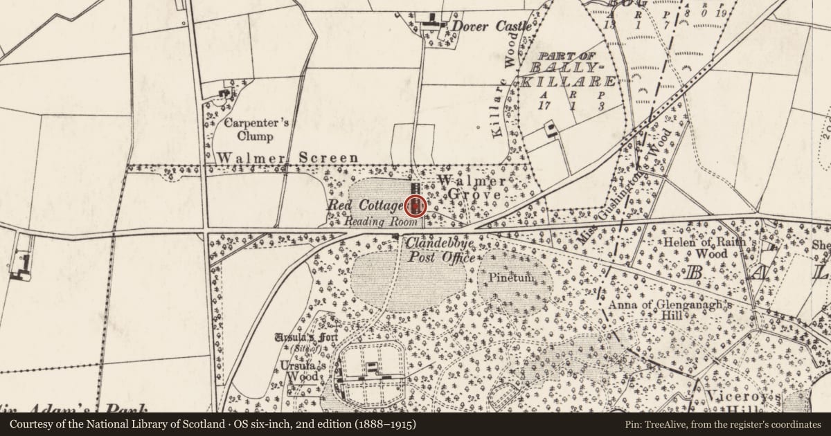 Ordnance Survey six-inch map, 2nd edition (1888–1915) covering the location of 6 Clandeboye Cottages, Ballyleidy, Ards and North Down, with a pin at the register's coordinates