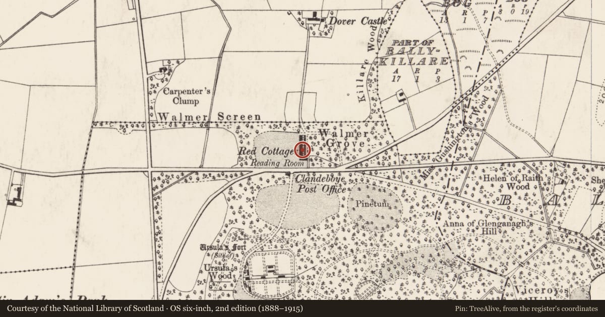 Ordnance Survey six-inch map, 2nd edition (1888–1915) covering the location of 7 Clandeboye Cottages, Ballyleidy, Ards and North Down, with a pin at the register's coordinates