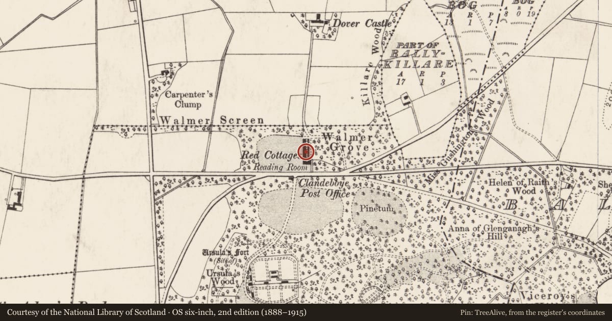 Ordnance Survey six-inch map, 2nd edition (1888–1915) covering the location of 8 Clandeboye Cottages, Ballyleidy, Ards and North Down, with a pin at the register's coordinates