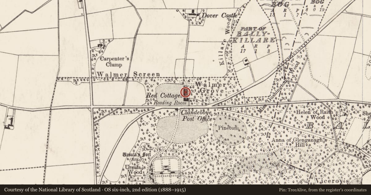 Ordnance Survey six-inch map, 2nd edition (1888–1915) covering the location of 9 Clandeboye Cottages, Ballyleidy, Ards and North Down, with a pin at the register's coordinates