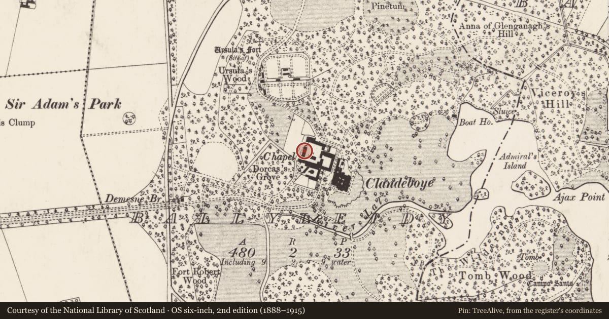 Ordnance Survey six-inch map, 2nd edition (1888–1915) covering the location of Stable & Coach Yards, Ards and North Down, with a pin at the register's coordinates
