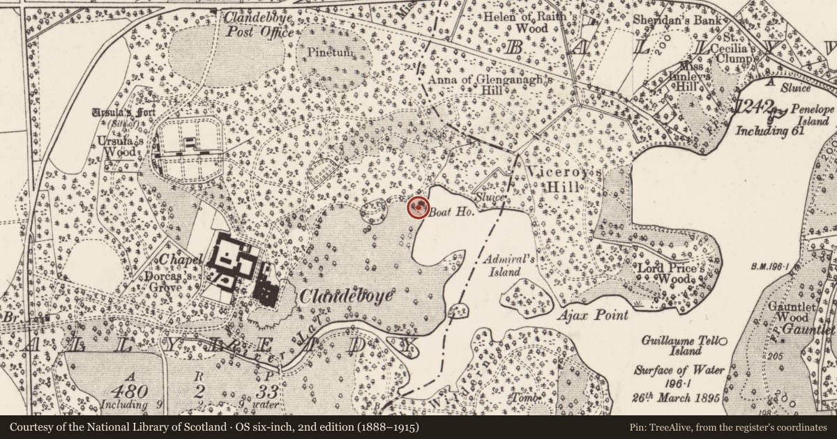 Ordnance Survey six-inch map, 2nd edition (1888–1915) covering the location of Boat House, Ards and North Down, with a pin at the register's coordinates