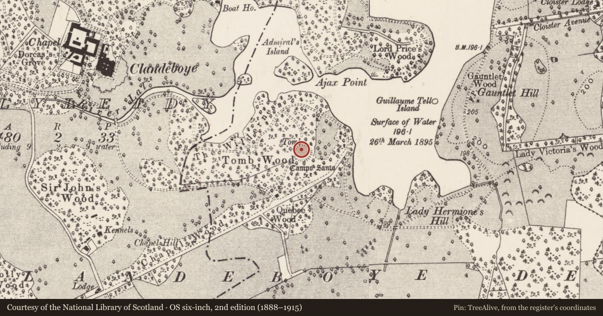 Ordnance Survey six-inch map, 2nd edition (1888–1915) covering the location of Campo Santo, Ards and North Down, with a pin at the register's coordinates