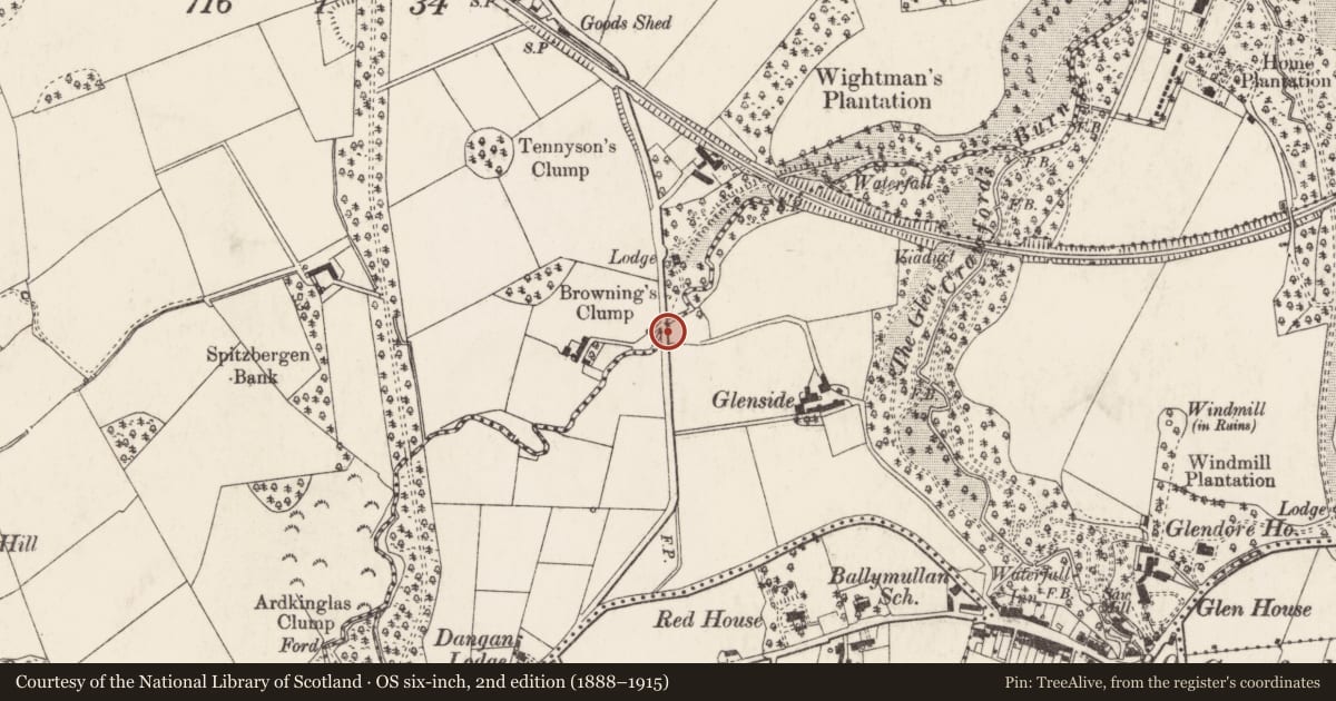 Ordnance Survey six-inch map, 2nd edition (1888–1915) covering the location of Road Bridge, Ards and North Down, with a pin at the register's coordinates