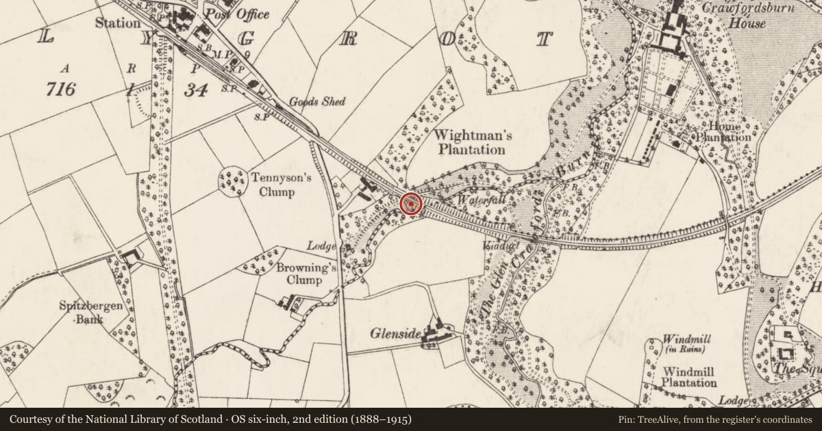 Ordnance Survey six-inch map, 2nd edition (1888–1915) covering the location of Railway Bridge, Ballygrot, Ards and North Down, with a pin at the register's coordinates