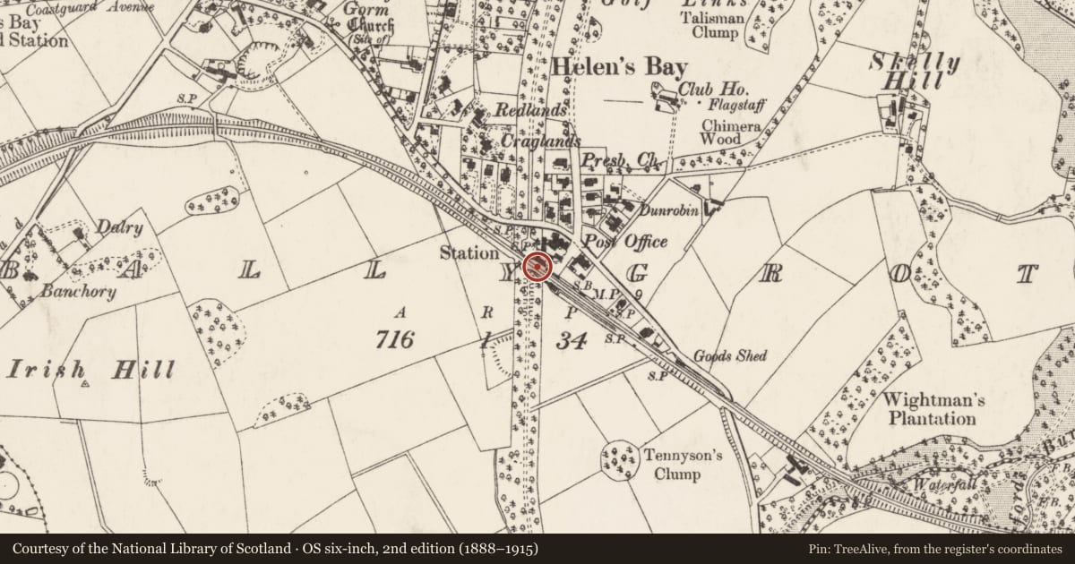 Ordnance Survey six-inch map, 2nd edition (1888–1915) covering the location of The Station, Ballygrot, Ards and North Down, with a pin at the register's coordinates