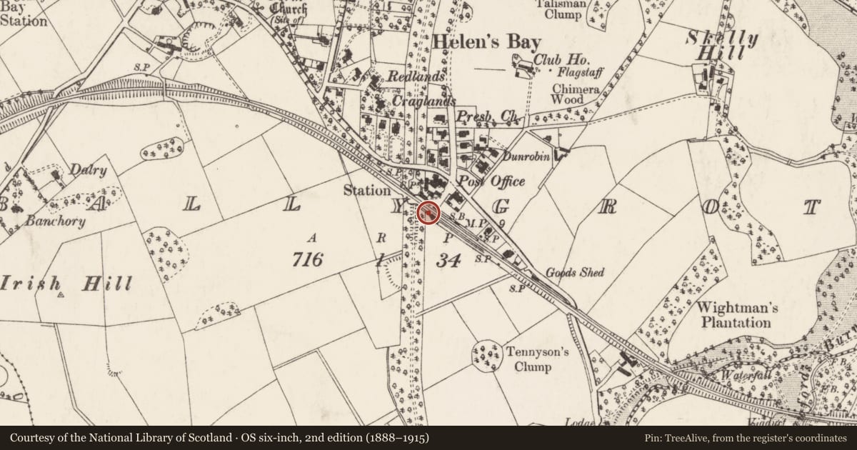 Ordnance Survey six-inch map, 2nd edition (1888–1915) covering the location of Railway Bridge, Ballygrot, Ards and North Down, with a pin at the register's coordinates