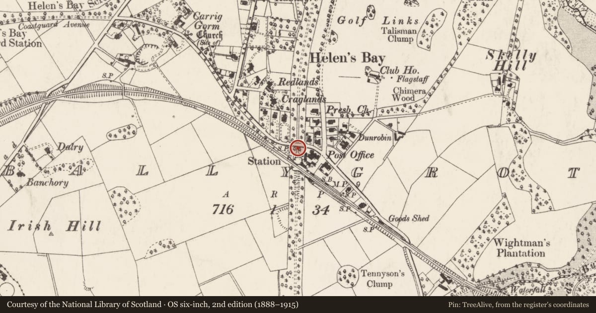 Ordnance Survey six-inch map, 2nd edition (1888–1915) covering the location of Road Bridge, Ballygrot, Ards and North Down, with a pin at the register's coordinates