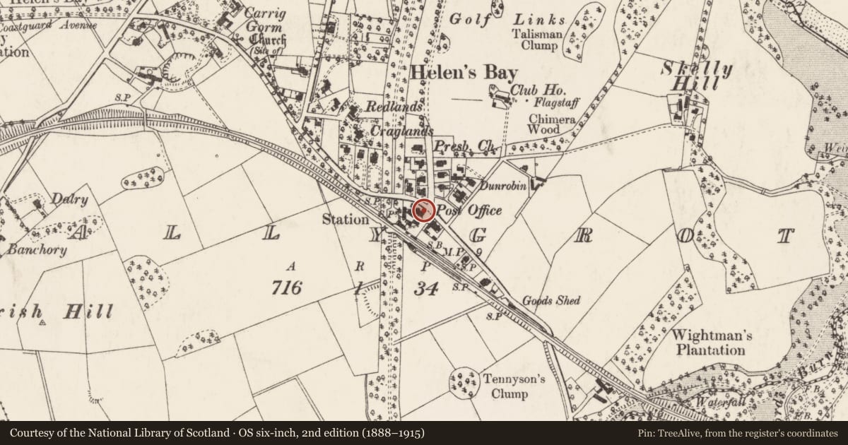 Ordnance Survey six-inch map, 2nd edition (1888–1915) covering the location of Myrtle Villa, Ards and North Down, with a pin at the register's coordinates