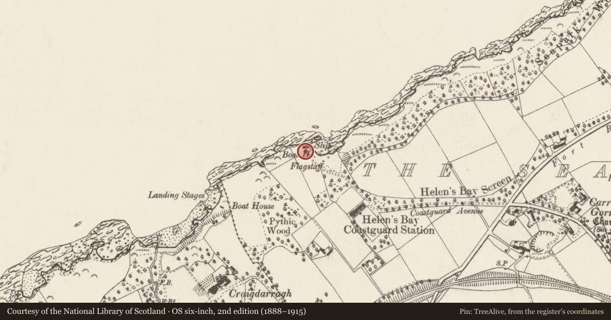 Ordnance Survey six-inch map, 2nd edition (1888–1915) covering the location of Boat House, Ballygrot, Ards and North Down, with a pin at the register's coordinates