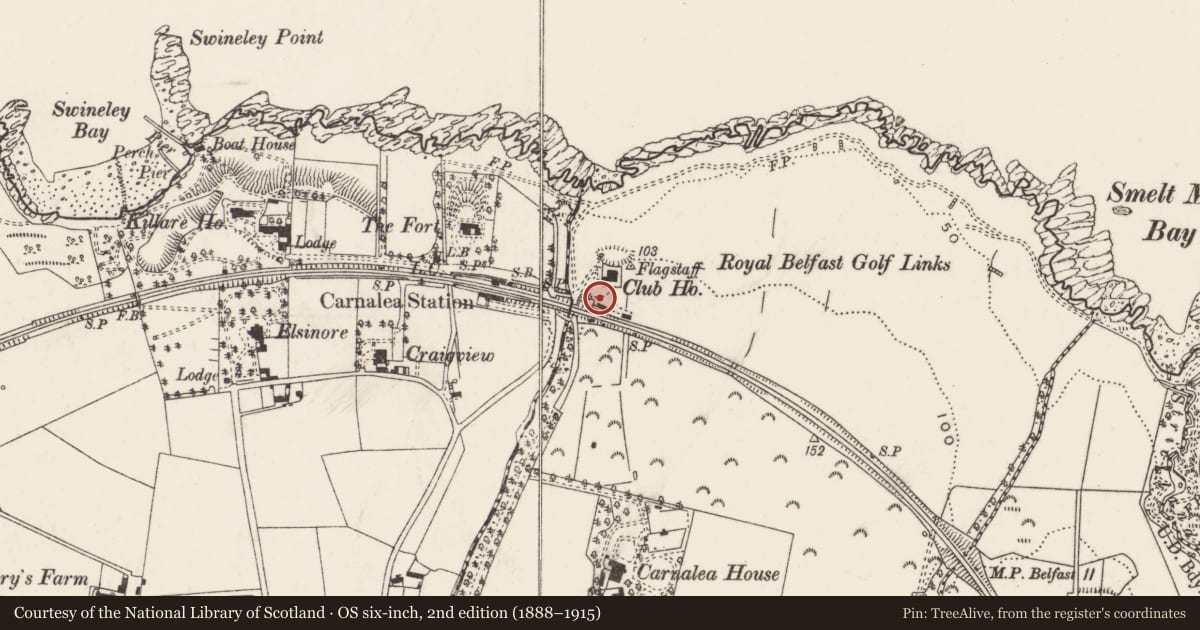 Ordnance Survey six-inch map, 2nd edition (1888–1915) covering the location of Red Brick House, Ards and North Down, with a pin at the register's coordinates