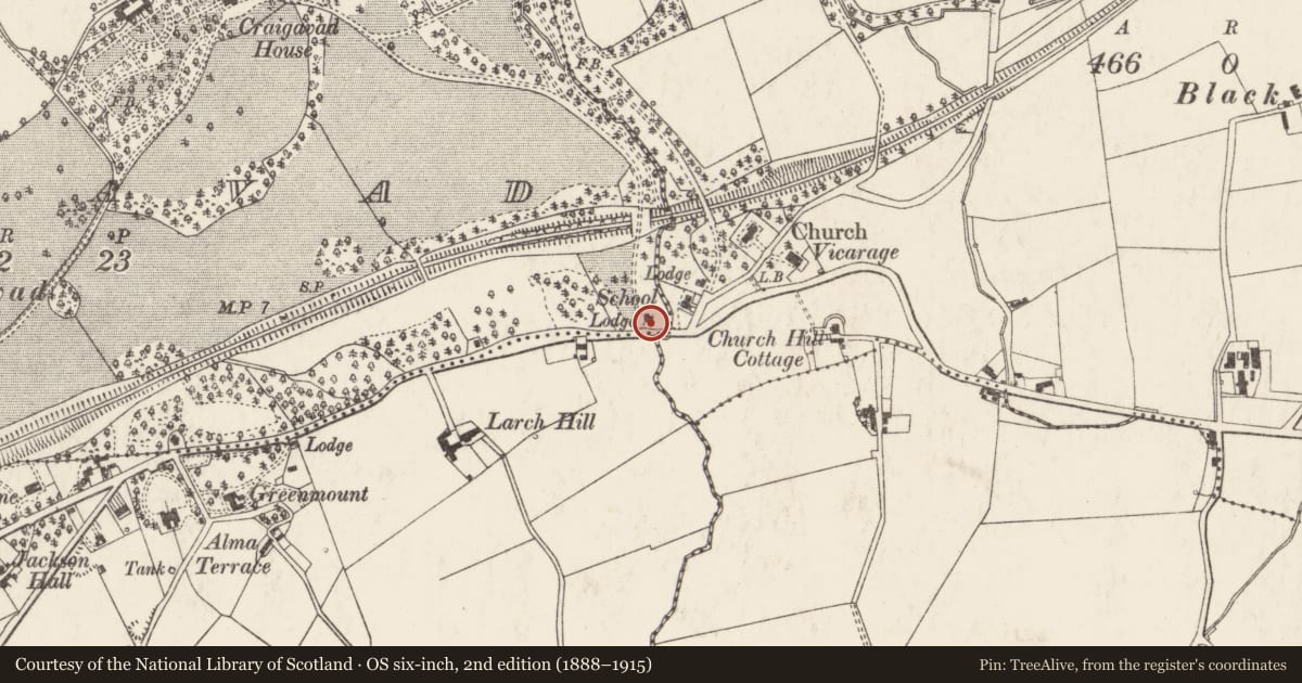 Ordnance Survey six-inch map, 2nd edition (1888–1915) covering the location of Craigowen Lodge, 208 Bangor Road, Holywood, BT18 0JE, Ards and North Down, with a pin at the register's coordinates