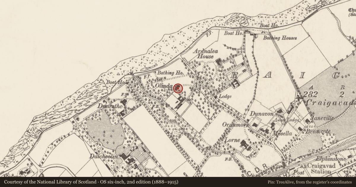 Ordnance Survey six-inch map, 2nd edition (1888–1915) covering the location of The Grey House, Craigavad, Ards and North Down, with a pin at the register's coordinates