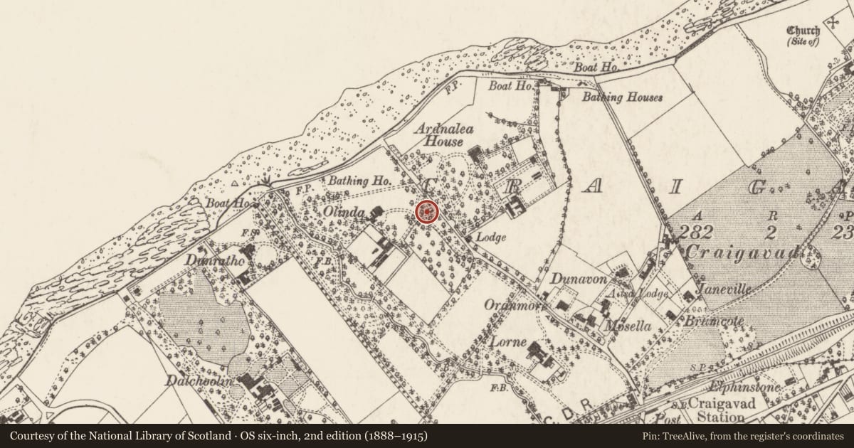 Ordnance Survey six-inch map, 2nd edition (1888–1915) covering the location of Grey Lodge, Ards and North Down, with a pin at the register's coordinates