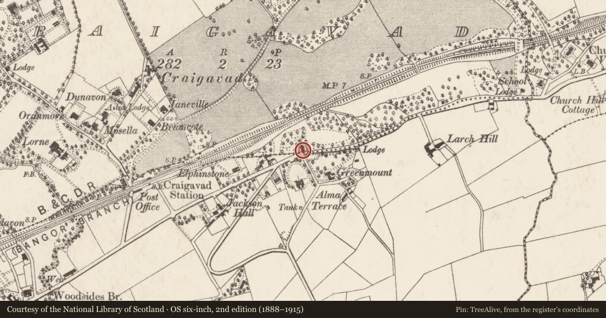 Ordnance Survey six-inch map, 2nd edition (1888–1915) covering the location of Lodge, Ards and North Down, with a pin at the register's coordinates