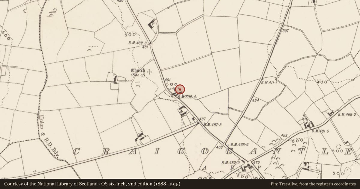 Ordnance Survey six-inch map, 2nd edition (1888–1915) covering the location of Eden farm, Ards and North Down, with a pin at the register's coordinates