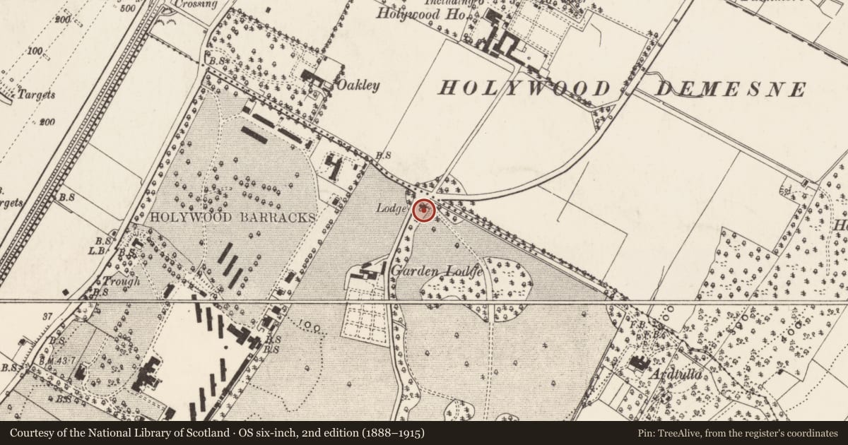 Ordnance Survey six-inch map, 2nd edition (1888–1915) covering the location of Redburn Lodge, Knocknagoney, Ards and North Down, with a pin at the register's coordinates
