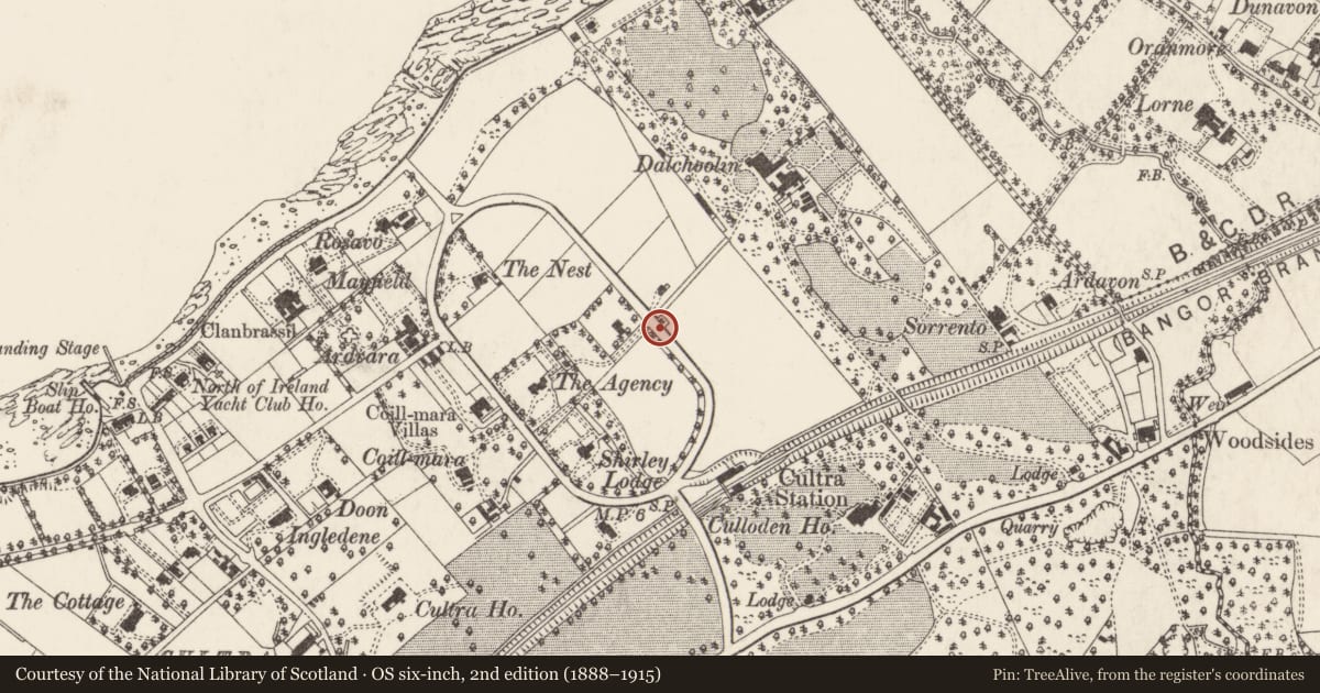 Ordnance Survey six-inch map, 2nd edition (1888–1915) covering the location of Former Gate Lodge, Ards and North Down, with a pin at the register's coordinates