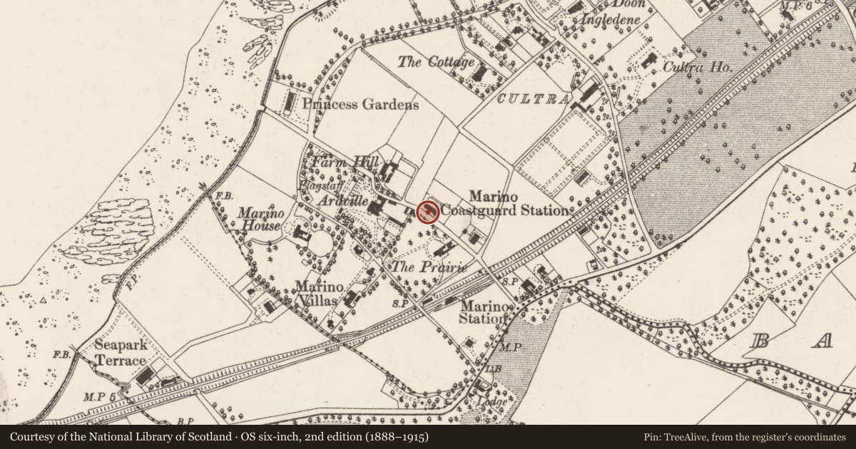 Ordnance Survey six-inch map, 2nd edition (1888–1915) covering the location of 37 Farmhill Lane, Ballycultra, Ards and North Down, with a pin at the register's coordinates