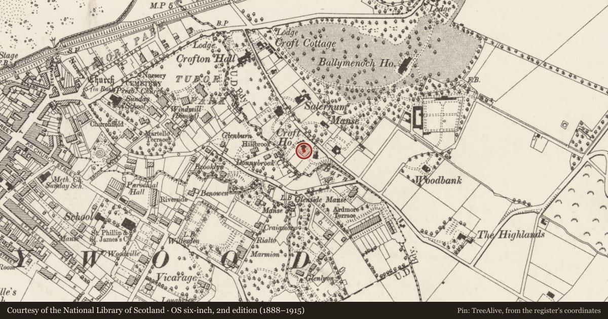 Ordnance Survey six-inch map, 2nd edition (1888–1915) covering the location of Croft House, Ards and North Down, with a pin at the register's coordinates