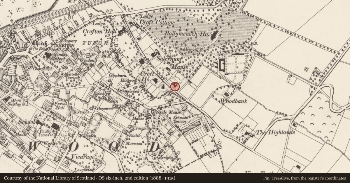 Ordnance Survey six-inch map, 2nd edition (1888–1915) covering the location of Beechcroft, Ards and North Down, with a pin at the register's coordinates