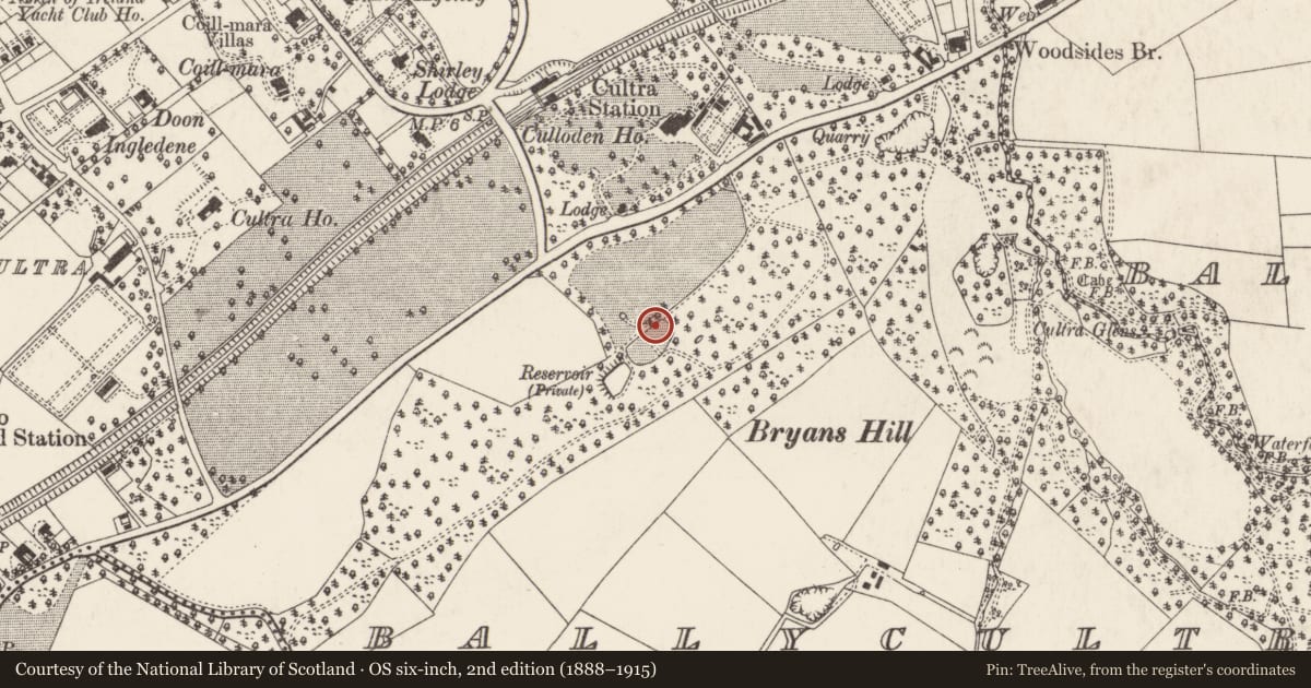 Ordnance Survey six-inch map, 2nd edition (1888–1915) covering the location of Glenmakieran, Ballygrainey, Ards and North Down, with a pin at the register's coordinates