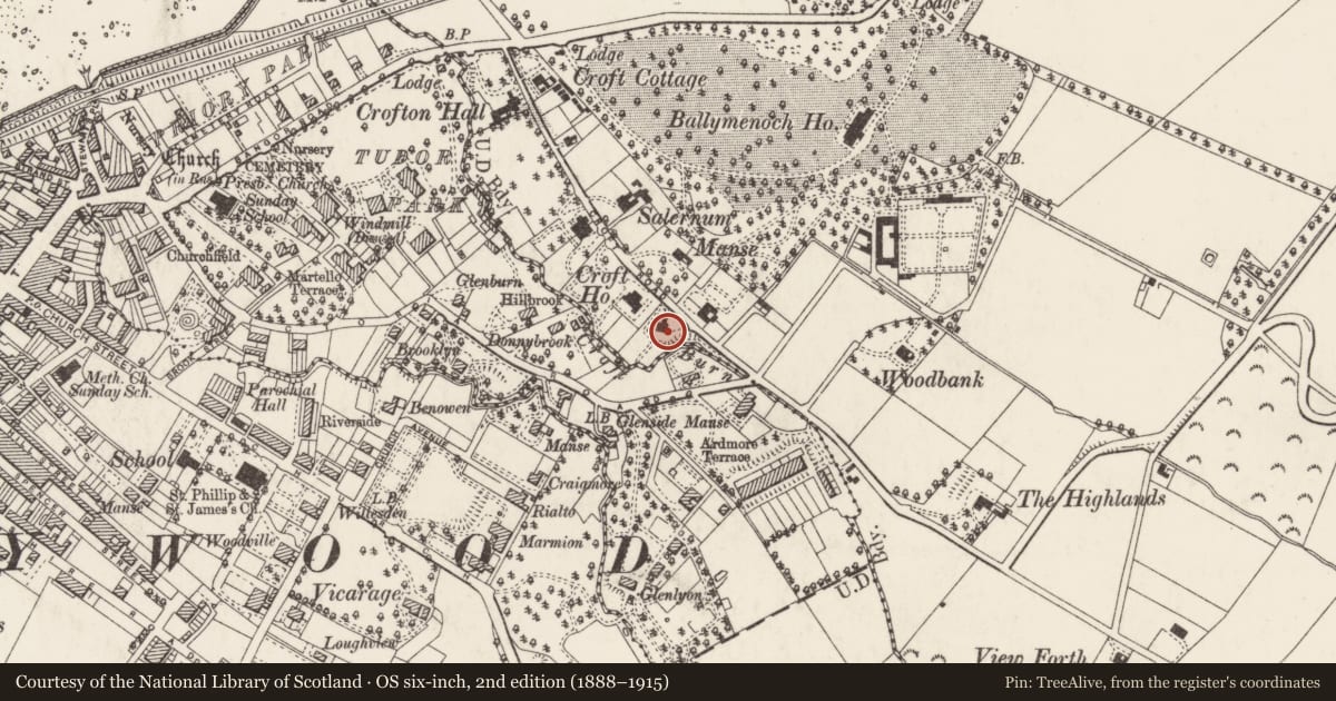 Ordnance Survey six-inch map, 2nd edition (1888–1915) covering the location of Brook House, ballymenagh, Ards and North Down, with a pin at the register's coordinates