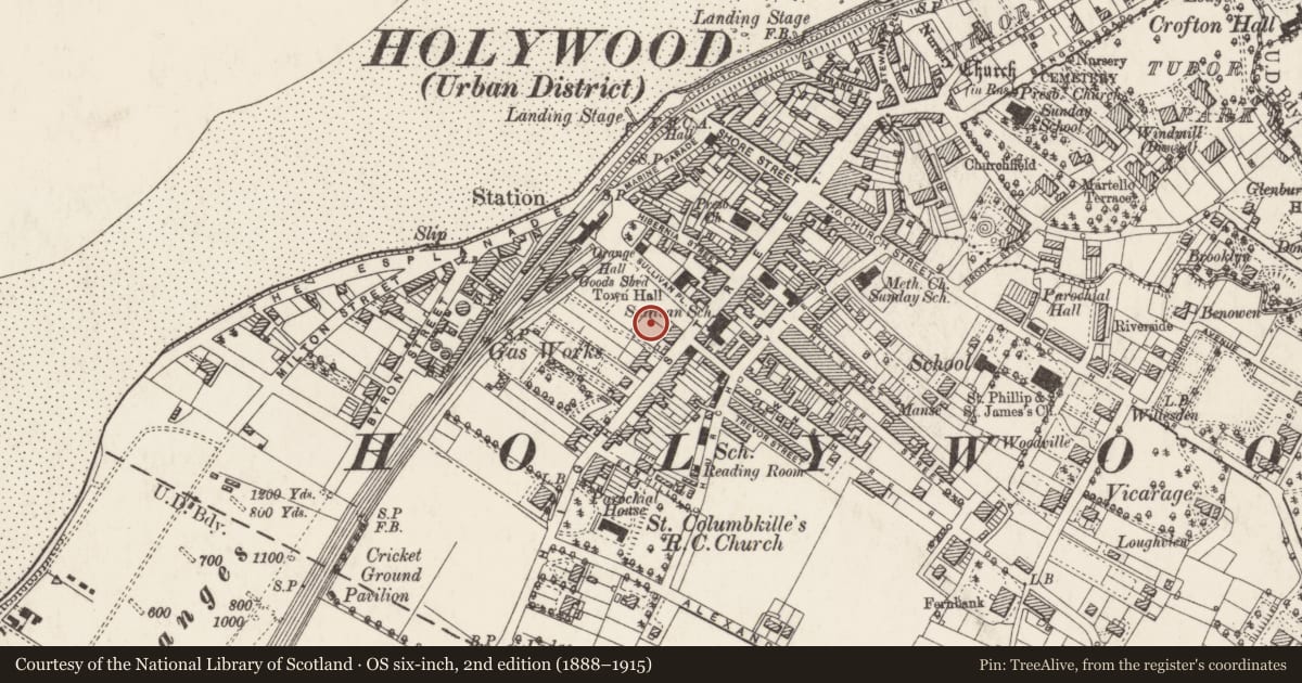 Ordnance Survey six-inch map, 2nd edition (1888–1915) covering the location of Former Oxfam Gift Shop, Ards and North Down, with a pin at the register's coordinates