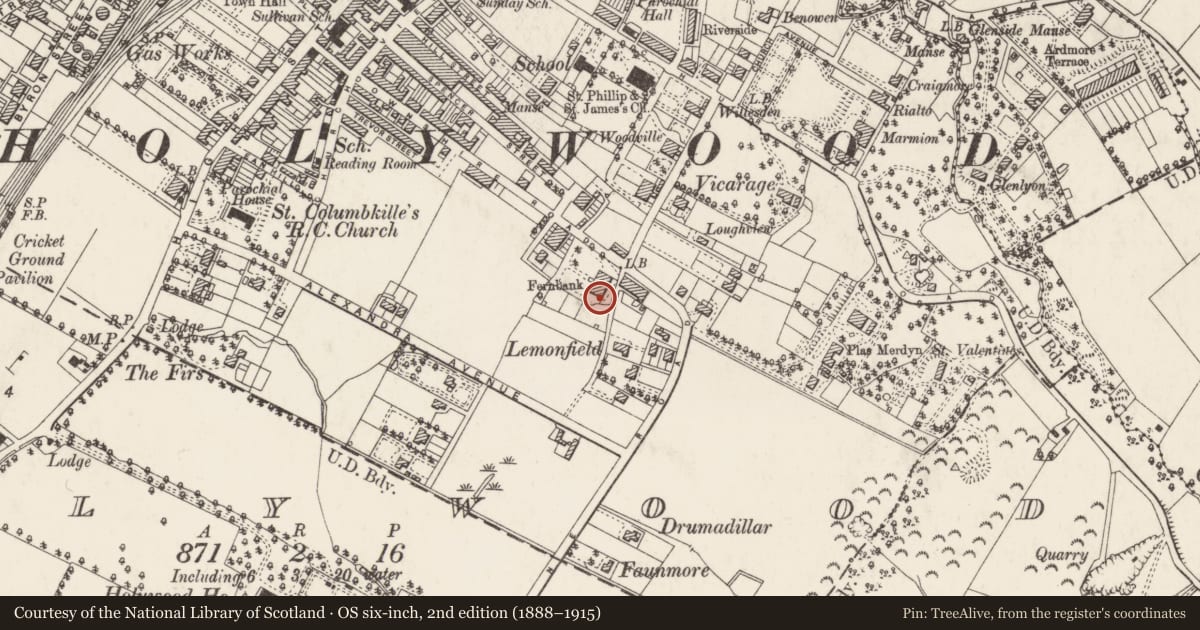Ordnance Survey six-inch map, 2nd edition (1888–1915) covering the location of 117-121 Demesne Road, Ards and North Down, with a pin at the register's coordinates