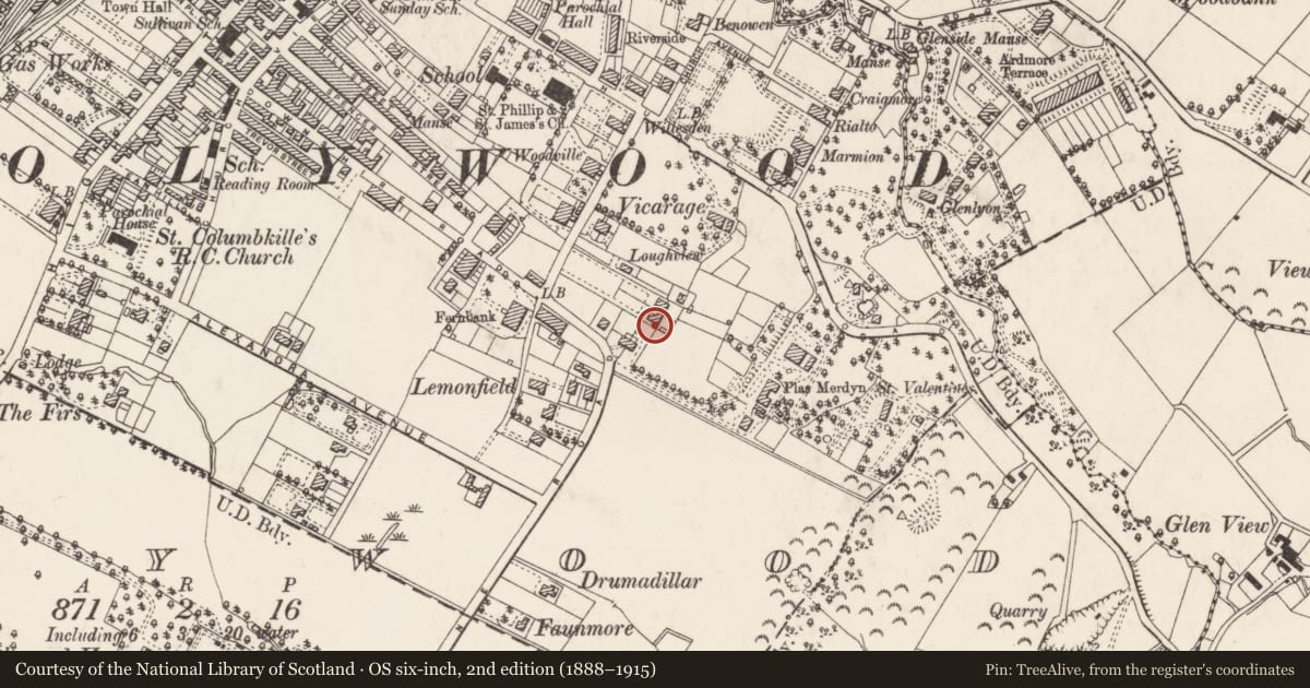 Ordnance Survey six-inch map, 2nd edition (1888–1915) covering the location of 8-10 Demesne Road, Ards and North Down, with a pin at the register's coordinates