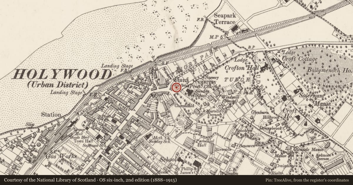 Ordnance Survey six-inch map, 2nd edition (1888–1915) covering the location of The Old Priory Ruins, Ards and North Down, with a pin at the register's coordinates
