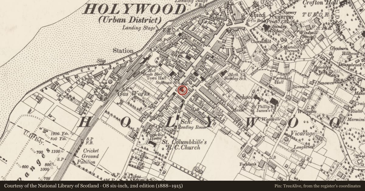 Ordnance Survey six-inch map, 2nd edition (1888–1915) covering the location of Public Library, Ards and North Down, with a pin at the register's coordinates