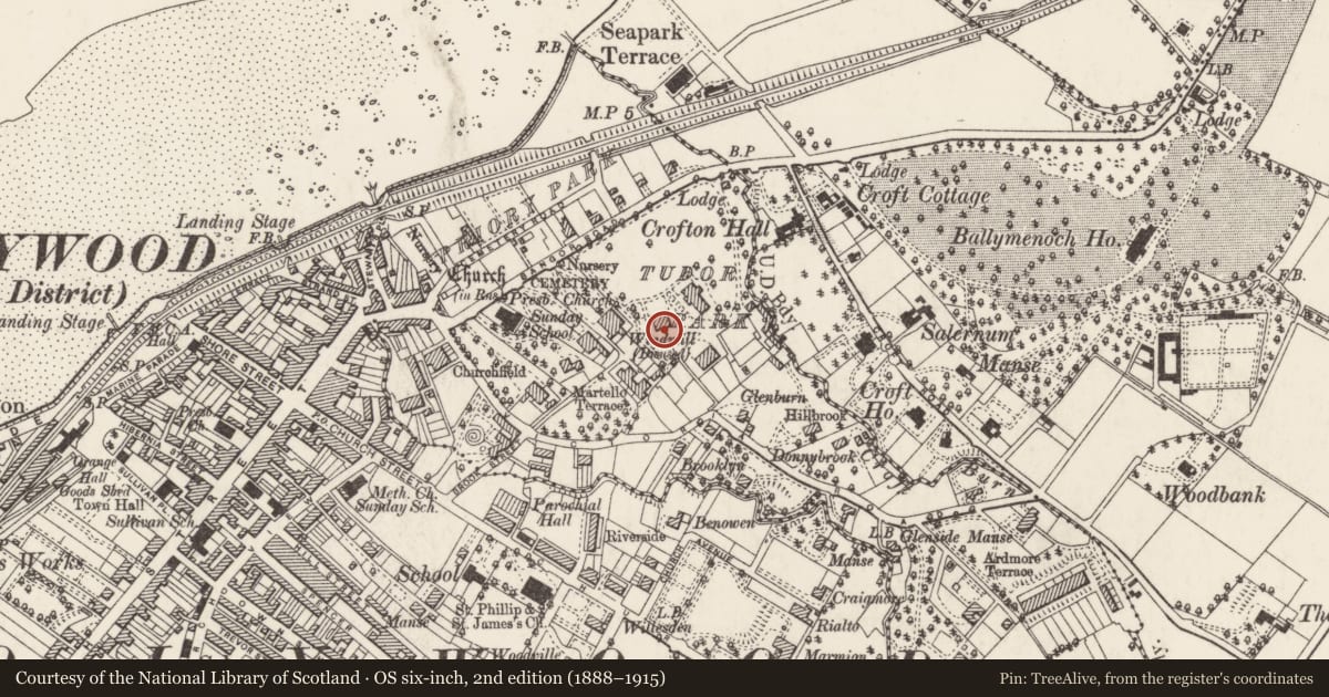 Ordnance Survey six-inch map, 2nd edition (1888–1915) covering the location of 3 Tudor Park, Ballykeel, Ards and North Down, with a pin at the register's coordinates