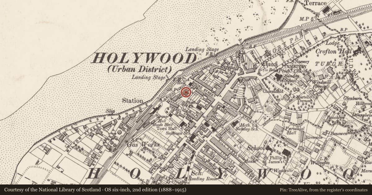 Ordnance Survey six-inch map, 2nd edition (1888–1915) covering the location of 2-4 Marine Parade, Ards and North Down, with a pin at the register's coordinates