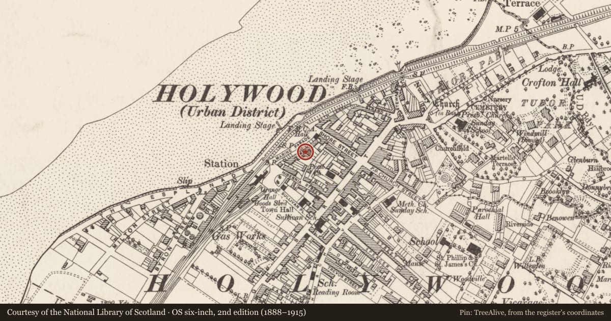 Ordnance Survey six-inch map, 2nd edition (1888–1915) covering the location of 8-10 Marine Parade, Ards and North Down, with a pin at the register's coordinates
