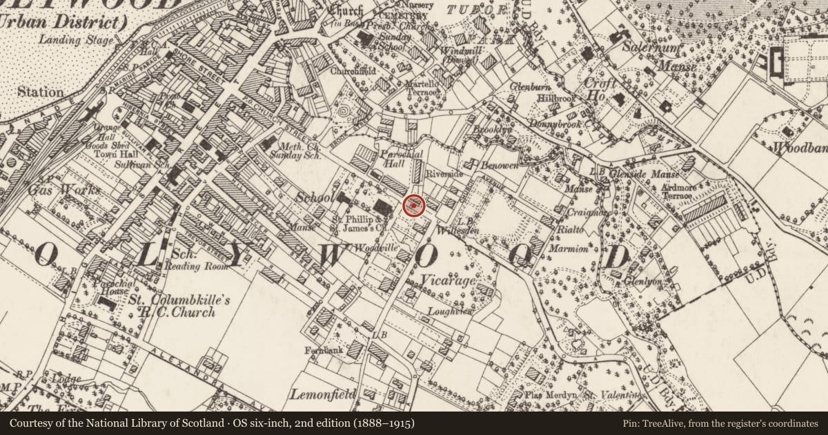 Ordnance Survey six-inch map, 2nd edition (1888–1915) covering the location of Riverside Terrace, Ards and North Down, with a pin at the register's coordinates
