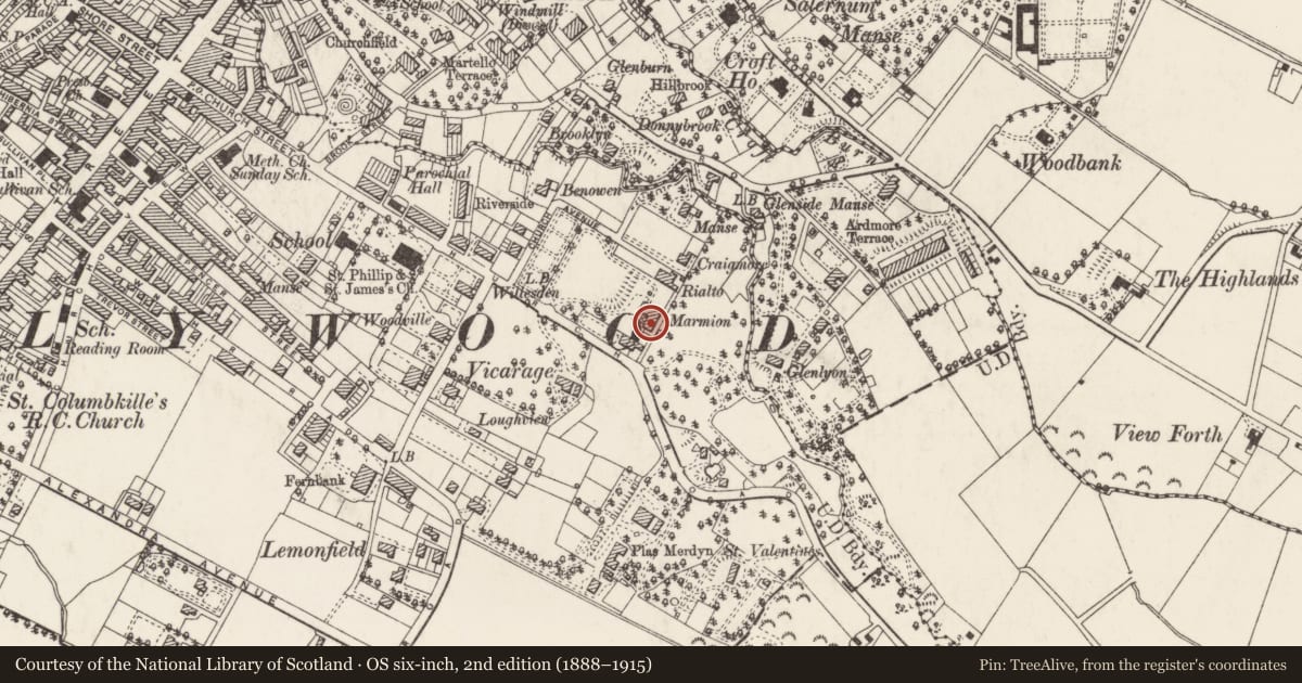 Ordnance Survey six-inch map, 2nd edition (1888–1915) covering the location of Old Children’s Home, Ards and North Down, with a pin at the register's coordinates