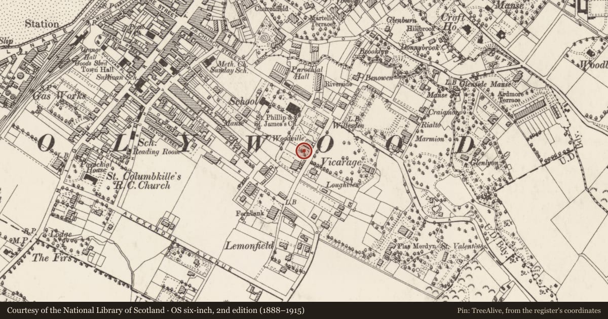 Ordnance Survey six-inch map, 2nd edition (1888–1915) covering the location of 1 & 3 Demesne Road, Ards and North Down, with a pin at the register's coordinates