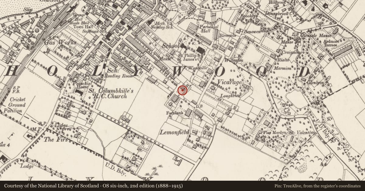 Ordnance Survey six-inch map, 2nd edition (1888–1915) covering the location of 5, 7, 9, 11 Quinville, Ards and North Down, with a pin at the register's coordinates
