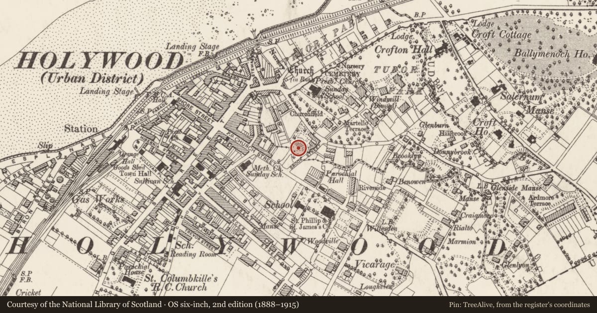 Ordnance Survey six-inch map, 2nd edition (1888–1915) covering the location of Motte, Ards and North Down, with a pin at the register's coordinates