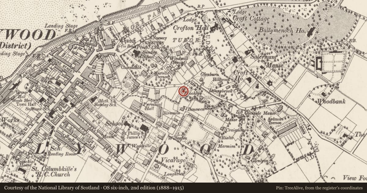 Ordnance Survey six-inch map, 2nd edition (1888–1915) covering the location of 61 Victoria Road, Ballykeel, Ards and North Down, with a pin at the register's coordinates