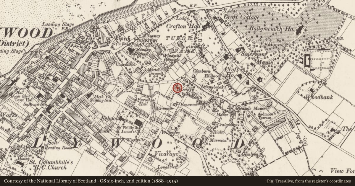 Ordnance Survey six-inch map, 2nd edition (1888–1915) covering the location of 63 Victoria Road, Ballykeel, Ards and North Down, with a pin at the register's coordinates